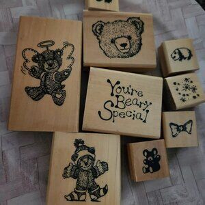 Teddy Bear Rubber Stamps Collection Lot Of 8 Teddy Bear Stamps